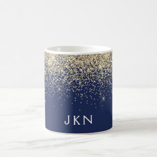 Caneca De Café Nome do Monograma do Sparkle Glitter Glitter Azul 