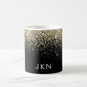 Caneca De Café Nome do Monograma do Sparkle Glitter Negro Dourado