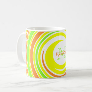 Caneca De Café Nome do Monograma Espiral Laranja abstrato Verde A