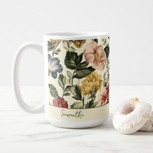 Caneca De Café Nome do Monograma Floral Vintage