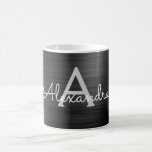Caneca De Café Nome do Monograma Metálico Moderno Negro<br><div class="desc">Folha de Aço Metálico Inoxidável,  Negra,  Moderna e Elegante Nome Monograma e Mug Inicial de Café. O café ou a xícara de chá monogramados faz o Natal ou presente de aniversário perfeito para alguém que ama estilo personalizado chic.</div>