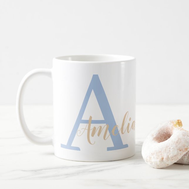Caneca De Café Nome do Monograma Mínimo (Com Donut)