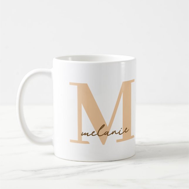 Caneca De Café Nome do Monograma Moderno Dif Peach White Coffee M (Esquerda)