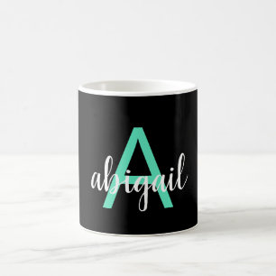 Caneca De Café Nome do Monograma Moderno do Elegante Preto-Teal