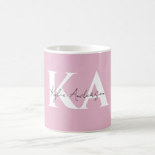 Caneca De Café Nome do Monograma Personalizado Cor-de-Rosa Modern