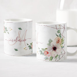 Caneca De Café Nome do Monograma Personalizado do Boho Floral Geo