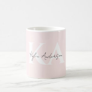 Caneca De Café Nome do Monograma Personalizado do Rosa de Blush M
