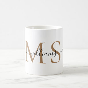 Caneca De Café Nome do Monograma Preto e Dourado 