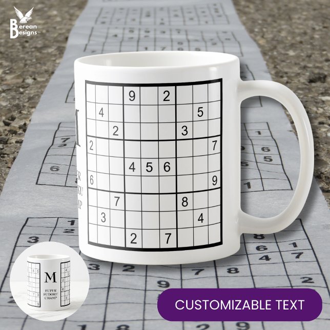Caneca De Café Nome do Monograma Sudoku (Fun SUDOKU monogram mug for the puzzle solver in your life. Customizable text too.)