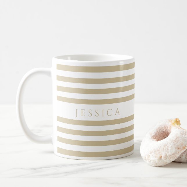 Caneca De Café Nome do Padrão de Listras Bege (Com Donut)