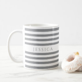 Caneca De Café Nome do Padrão de Listras Cinzas Minimalista