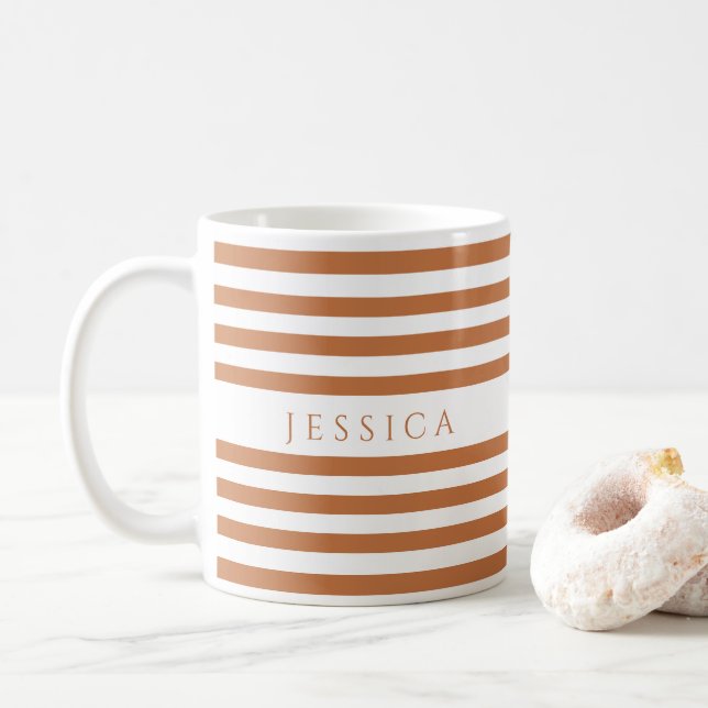 Caneca De Café Nome do Padrão de Listras Laranja Fofo (Com Donut)