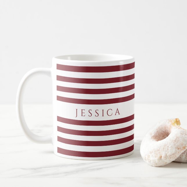 Caneca De Café Nome do Padrão de Listras Vermelhas da Vinícola (Com Donut)