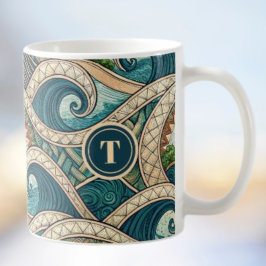 Caneca De Café Nome do padrão de palmeiras de onda tropical polin