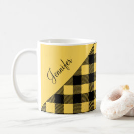 Caneca De Café Nome do padrão xadrez amarelo moderno