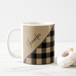 Caneca De Café Nome do padrão xadrez em tom taupe moderno