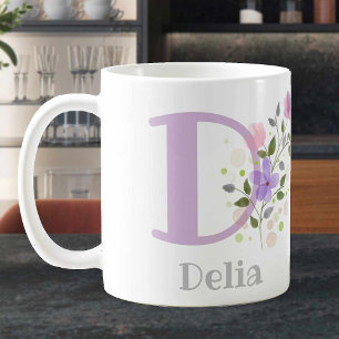 Caneca De Café Nome do primeiro Plus inicial Delia com Flores