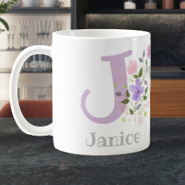 Caneca De Café Nome do primeiro Plus inicial Janice com Flores