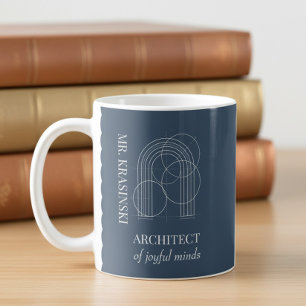 Caneca De Café Nome do Professor Arquiteto de Mentes Alegres Azul