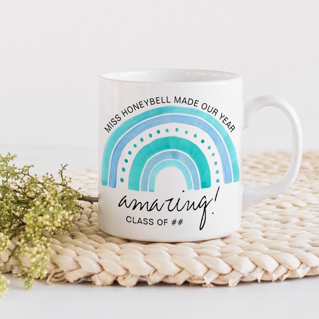 Caneca De Café Nome do professor Incrível Classe | Arco-Íris (Amazing Teacher gift mug with rainbow)