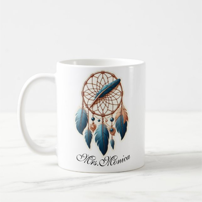 Caneca De Café Nome do professor personalizado Boho Dreamcatcher (Esquerda)