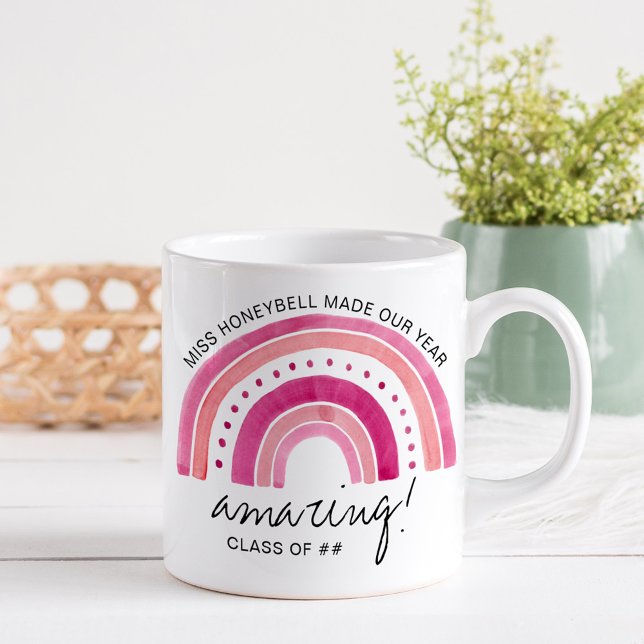 Caneca De Café Nome do Professor Turma Incrível de | Doodle Arco- (Amazing teacher gift mug with pink rainbow)