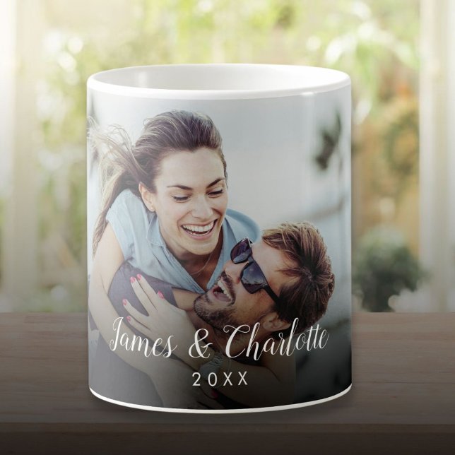 Caneca De Café Nome do Script da Foto do Seu Casal Favorito (Your Favorite Couple Photo Script Name Coffee Mug)