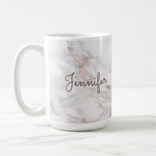 Caneca De Café Nome do Script de Caligrafia Rosa Dourada Marble M