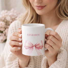 Caneca De Café Nome do script de laços rosa