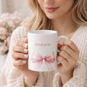 Caneca De Café Nome do script de laços rosa