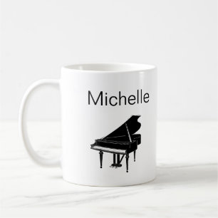 Caneca De Café Nome do Script de Notas Musicais de Piano Preto Br
