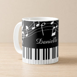 Caneca De Café Nome do Script de Notas Musicais de Piano Preto Br