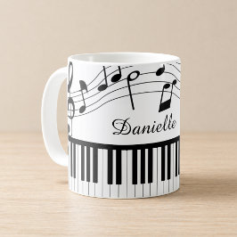 Caneca De Café Nome do Script de Notas Musicais de Piano Preto Br