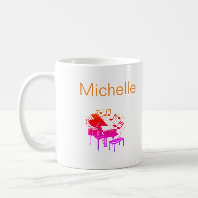 Caneca De Café Nome do Script de Notas Musicais de Piano Preto Br (Esquerda)