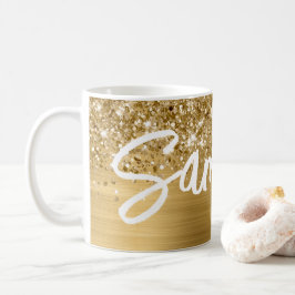 Caneca De Café Nome do Script de Pincel do Glittery Dourado Glam