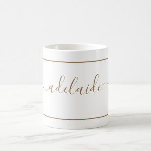 Caneca De Café Nome do Script Girly Chic do Monograma Branco Mode