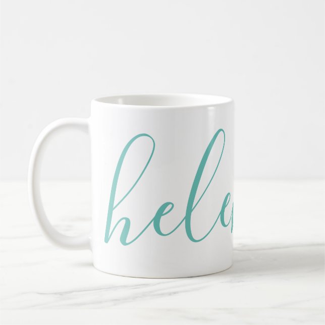 Caneca De Café Nome do Script Personalizado Aqua Blue Mug  (Esquerda)