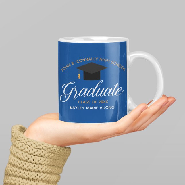 Caneca De Café Nome do Segundo grau Personalizado Dourado Azul pa (Criador carregado)