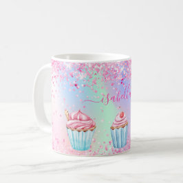 Caneca De Café Nome dos cupcakes de brilho roxo púrpura