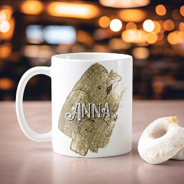 Caneca De Café Nome Dourado Elegante Moderno