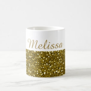 Caneca De Café Nome Dourado Sparkly do costume do brilho