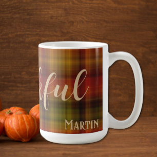 Caneca De Café Nome e agradecimento no Padrão de Xadrez 15oz Autu