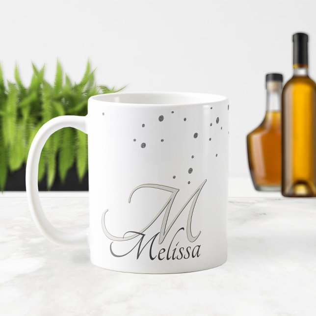 Caneca De Café Nome e Monograma do ✨ Silver Glitter Sparkles (✨ Silver Glitter Sparkles Name and Monogram Coffee Mug
)