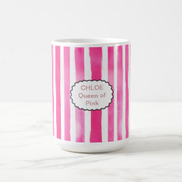 Caneca De Café Nome e Título Listrado de Rosa Moderno