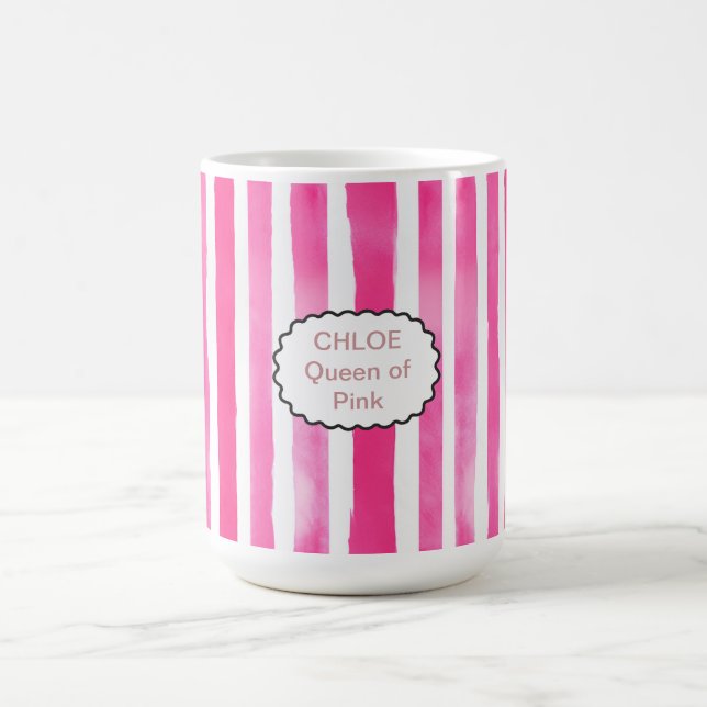 Caneca De Café Nome e Título Listrado de Rosa Moderno (Centro)