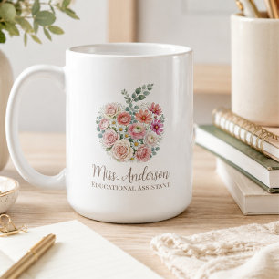 Caneca De Café Nome e Título Personalizados do Professor Floral A