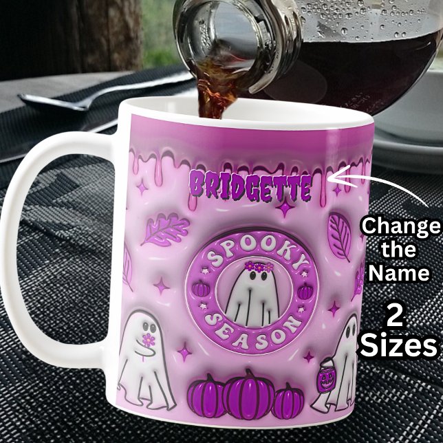 Caneca De Café Nome Efeito Mauve 3D Halloween Ghost Spooky Season (Criador carregado)