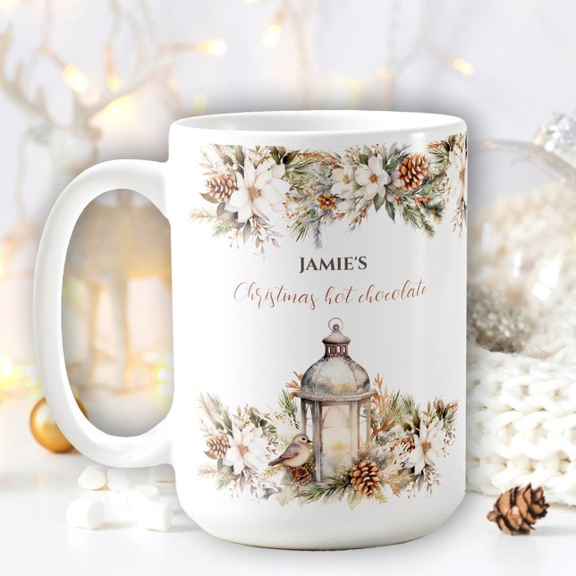 Caneca De Café Nome Elegante clássico Chocolate Quente de Natal G (Classic Elegant Name Christmas Hot Chocolate Large Coffee Mug)