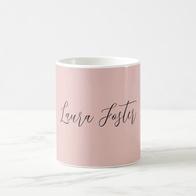 Caneca De Café Nome Elegante de Manuscrito Clássico Rosa Dourado (Centro)