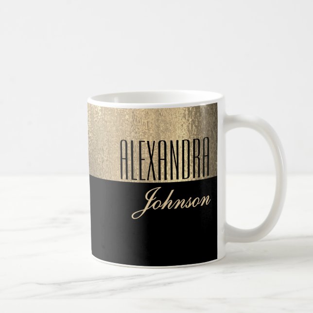 Caneca De Café Nome Elegante Ouro Negro (Direita)